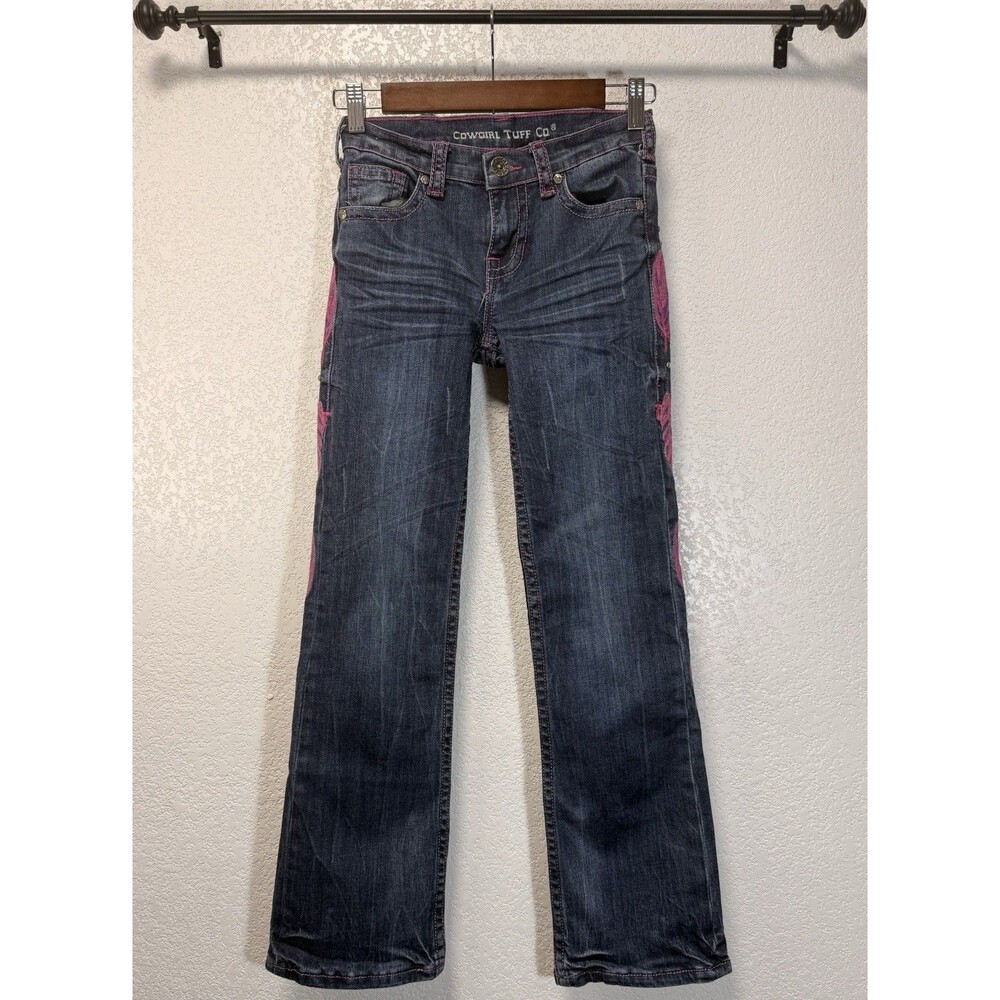 Cowgirl Tuff Co Women’s Jeans Pink Feather Embroidered Studded Bootcut Western